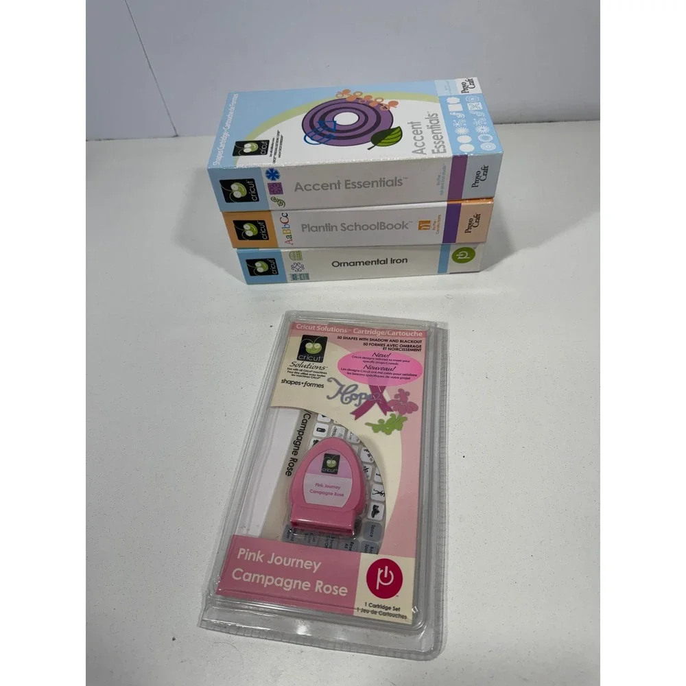 3 Cricut Cartridge Bundle Accent Essen.‎ Plantin SchoolBook Ornamental Iron Pink